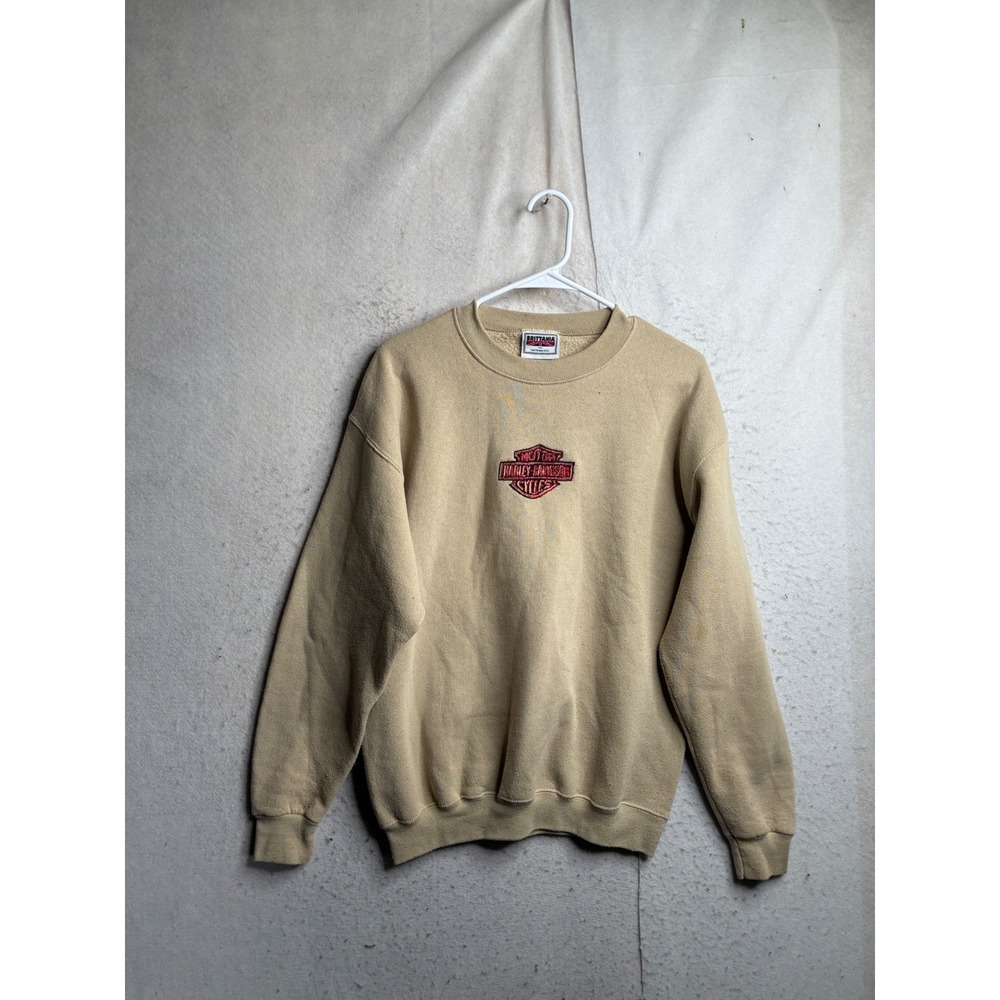 Vintage Brittania Levi Strauss Harley-Davidson Embroidered Sweatshirt Tan Medium